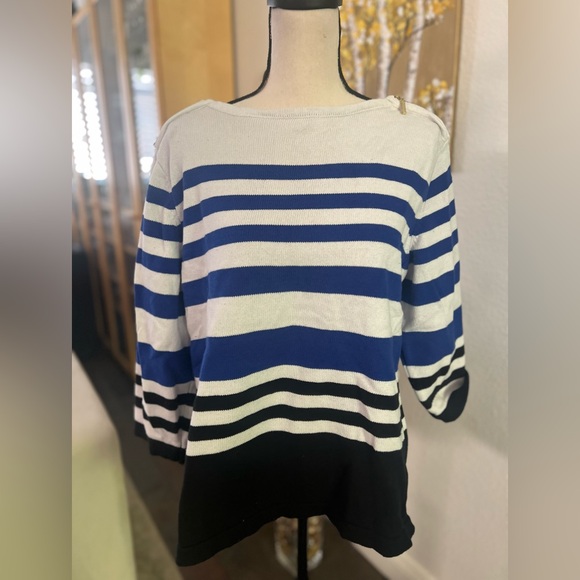 Karen Scott - striped nautical inspired sweater shirt w/ zipper shoulders - Picture 3 of 10